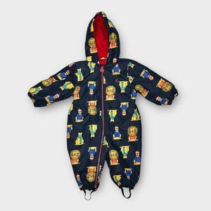 Joules Baby Snowsuit Navy Blue Lions Print Hooded Full Zip Front 9-12 m 11 kg